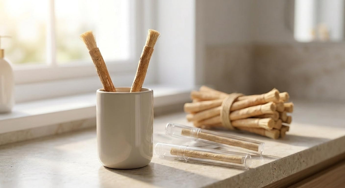 Miswak Sticks for Teeth | Sewak Natural Toothbrush | Siwak Organic Wooden Tooth Brush Oral Teeth Whitener with Holder | Vacuum Sealed مسواك by  (1 Pack)